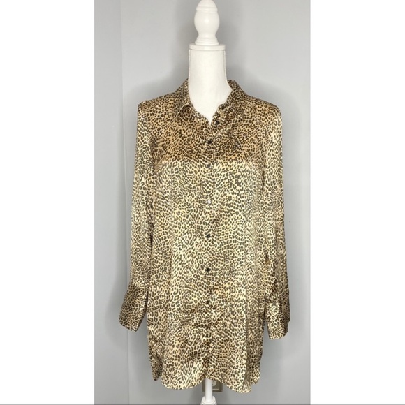 Zara TRF Leopard Animal Print Long Shirt Tunic Satin Mini Dress - Blogger Medium - Picture 5 of 9